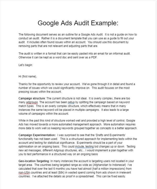 Google Ads Audit Outline byMarketers