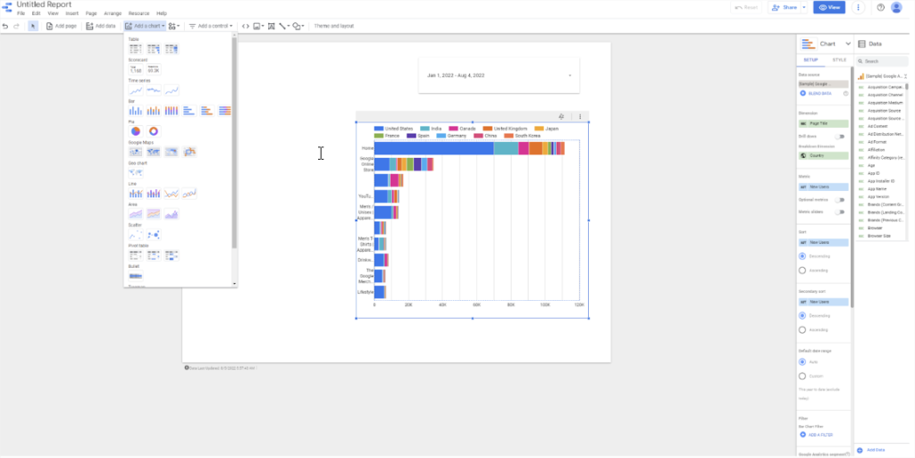 data studio add a chart