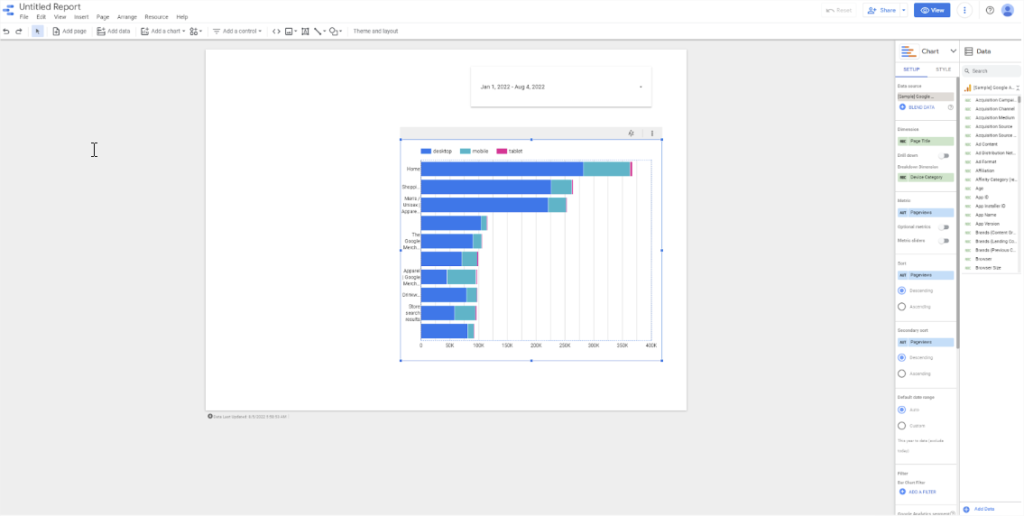 data studio chart settings