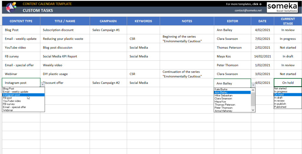 Content Calendar Excel Template | byMarketers