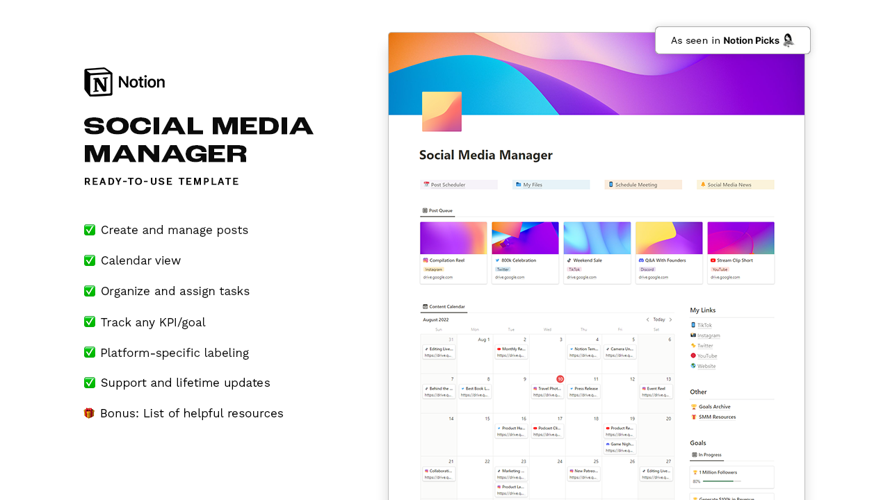 Social Media Manager Notion Template ByMarketers