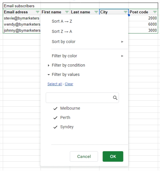 Filters in Google Sheets2