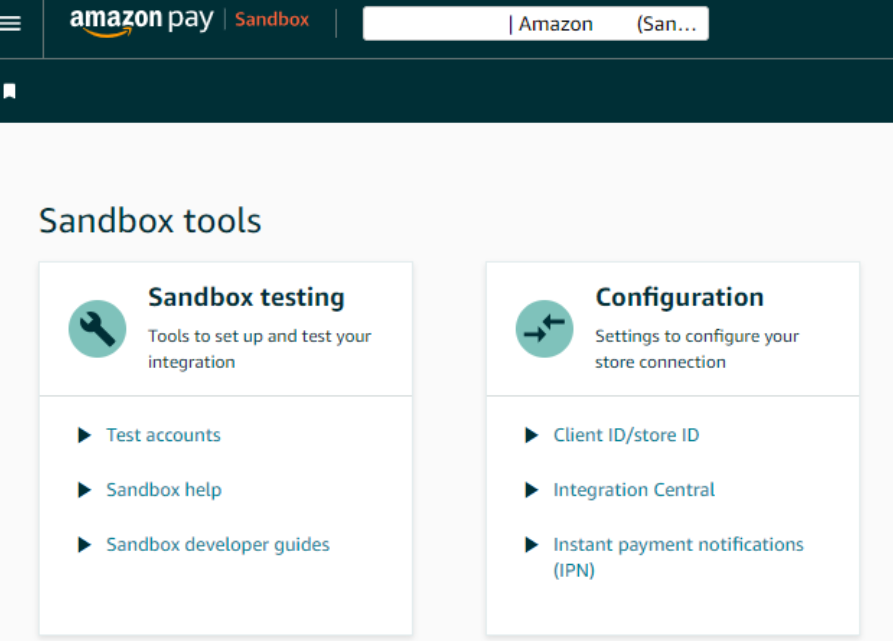 The Amazon Pay Sandbox Tools interface.