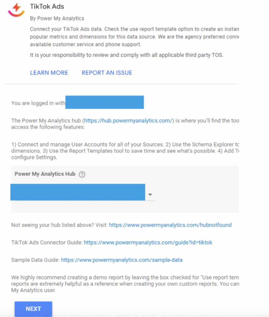 Providing the authorization to use the Power My Analytics TikTok Hub. 