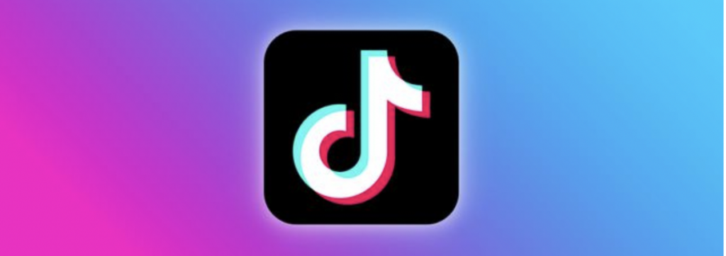 The TikTok logo set against a vibrant and colourful backdrop. 