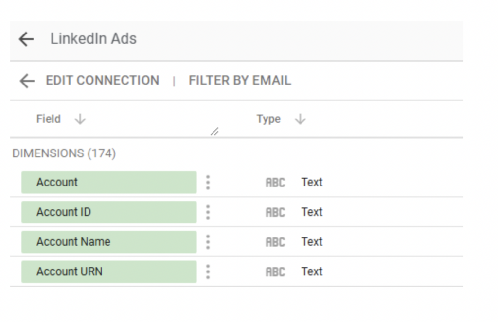 The LinkedIn data fields on display. 